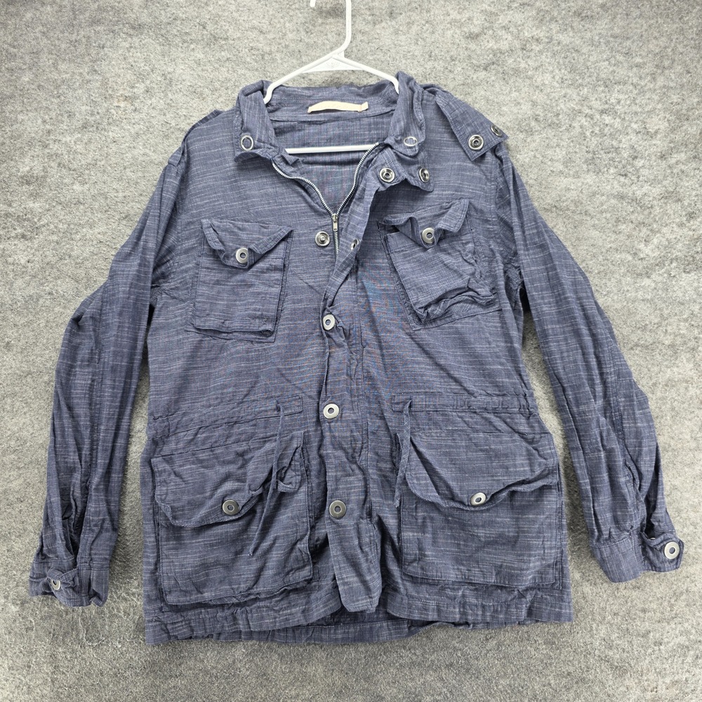 Hutch Jacket Womens XL Blue Chambray Anorak Hooded Zip Pockets Elastic Waist